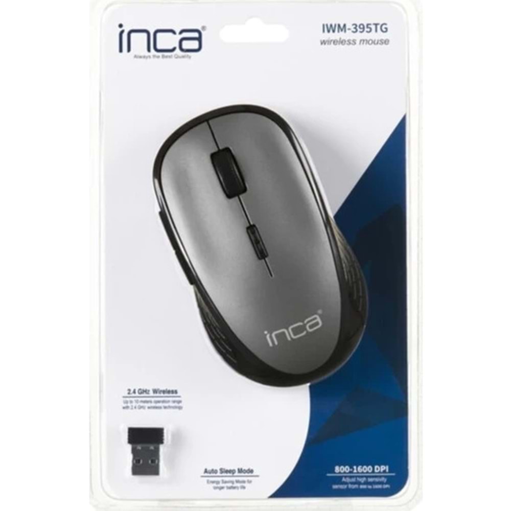 INCA IWM-395TG Nano Alıcılı Kablosuz 1600dpi Gri Mouse